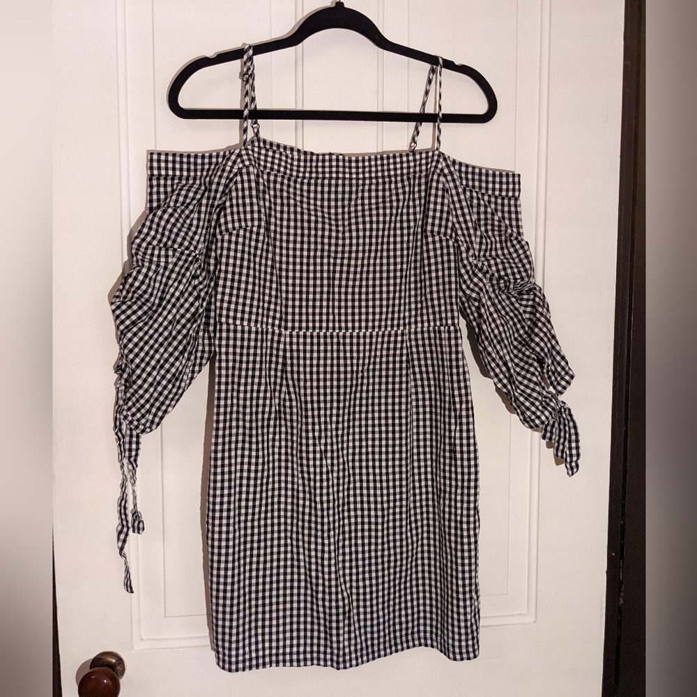 Sugar Lips Black & White Checks off the Shoulder Dress